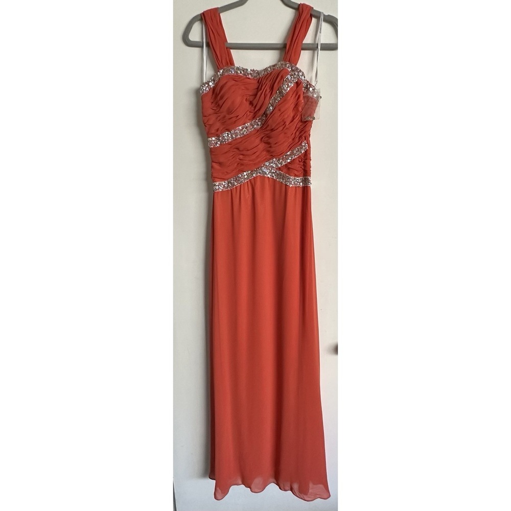 NOX Anabel Dress Orange Sequin Long Formal Gown Juniors Size‎ Small Thick Straps